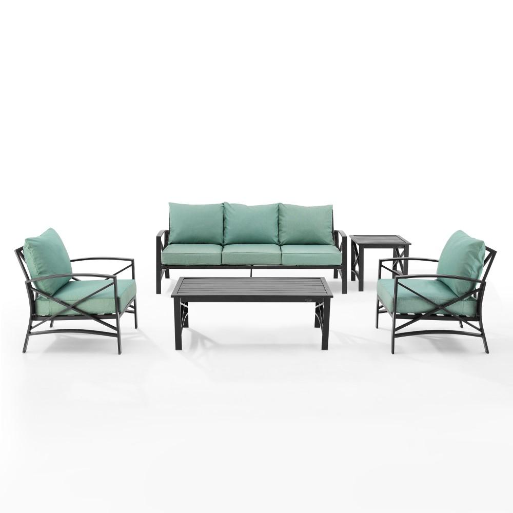 Crosley Furniture - Kaplan 5 Piece Outdoor Sofa Set Mist/Oil Rubbed Bronze - Sofa, Coffee Table, Side Table, & 2 Arm Chairs - KO60032BZ-MI veiw 2