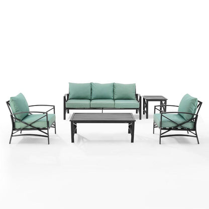 Crosley Furniture - Kaplan 5 Piece Outdoor Sofa Set Mist/Oil Rubbed Bronze - Sofa, Coffee Table, Side Table, & 2 Arm Chairs - KO60032BZ-MI veiw 2