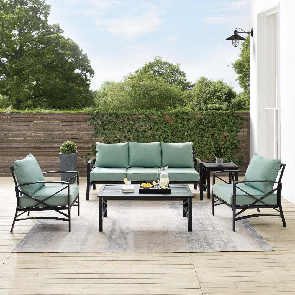 Crosley Furniture - Kaplan 5 Piece Outdoor Sofa Set Mist/Oil Rubbed Bronze - Sofa, Coffee Table, Side Table, & 2 Arm Chairs - KO60032BZ-MI veiw 7
