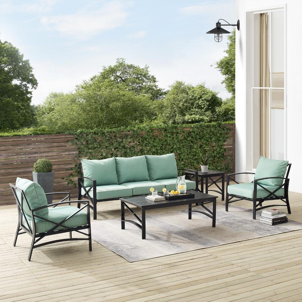 Crosley Furniture - Kaplan 5 Piece Outdoor Sofa Set Mist/Oil Rubbed Bronze - Sofa, Coffee Table, Side Table, & 2 Arm Chairs - KO60032BZ-MI veiw 8