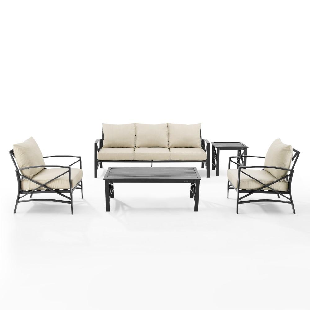 Crosley Furniture - Kaplan 5 Piece Outdoor Sofa Set Oatmeal/Oil Rubbed Bronze - Sofa, Coffee Table, Side Table, & 2 Arm Chairs - KO60032BZ-OL veiw 2