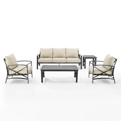 Crosley Furniture - Kaplan 5 Piece Outdoor Sofa Set Oatmeal/Oil Rubbed Bronze - Sofa, Coffee Table, Side Table, & 2 Arm Chairs - KO60032BZ-OL veiw 2