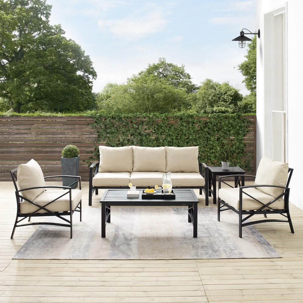 Crosley Furniture - Kaplan 5 Piece Outdoor Sofa Set Oatmeal/Oil Rubbed Bronze - Sofa, Coffee Table, Side Table, & 2 Arm Chairs - KO60032BZ-OL veiw 7