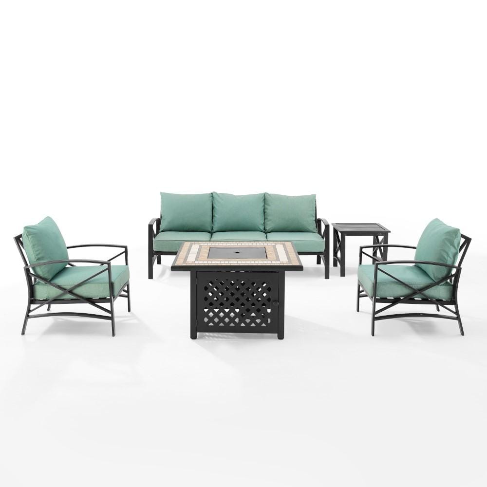 Crosley Furniture - Kaplan 5 Piece Outdoor Sofa Set With Fire Table Mist/Oil Rubbed Bronze - Sofa, Side Table, Fire Table, & 2 Chairs - KO60034BZ-MI veiw 2