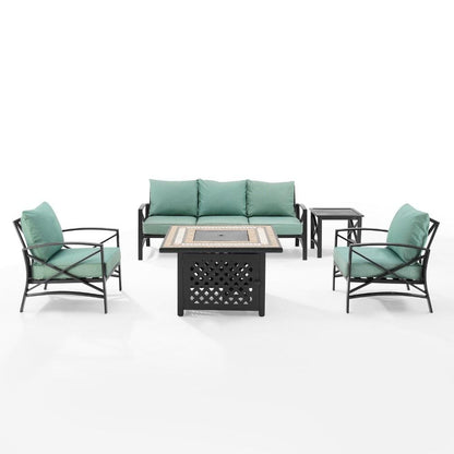 Crosley Furniture - Kaplan 5 Piece Outdoor Sofa Set With Fire Table Mist/Oil Rubbed Bronze - Sofa, Side Table, Fire Table, & 2 Chairs - KO60034BZ-MI veiw 2