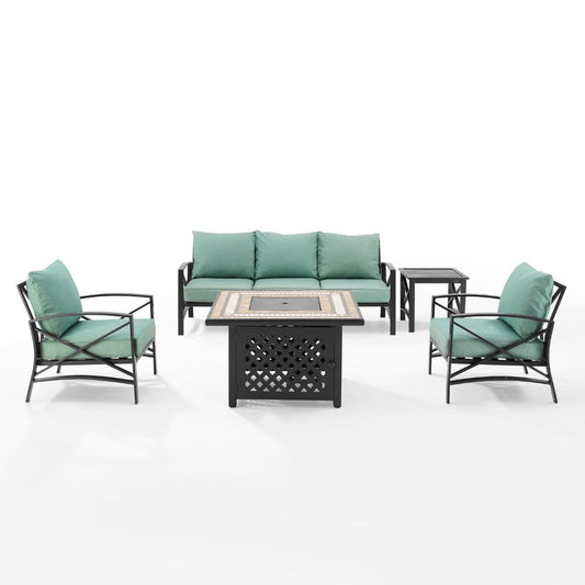 Crosley Furniture - Kaplan 5 Piece Outdoor Sofa Set With Fire Table Mist/Oil Rubbed Bronze - Sofa, Side Table, Fire Table, & 2 Chairs - KO60034BZ-MI veiw 2