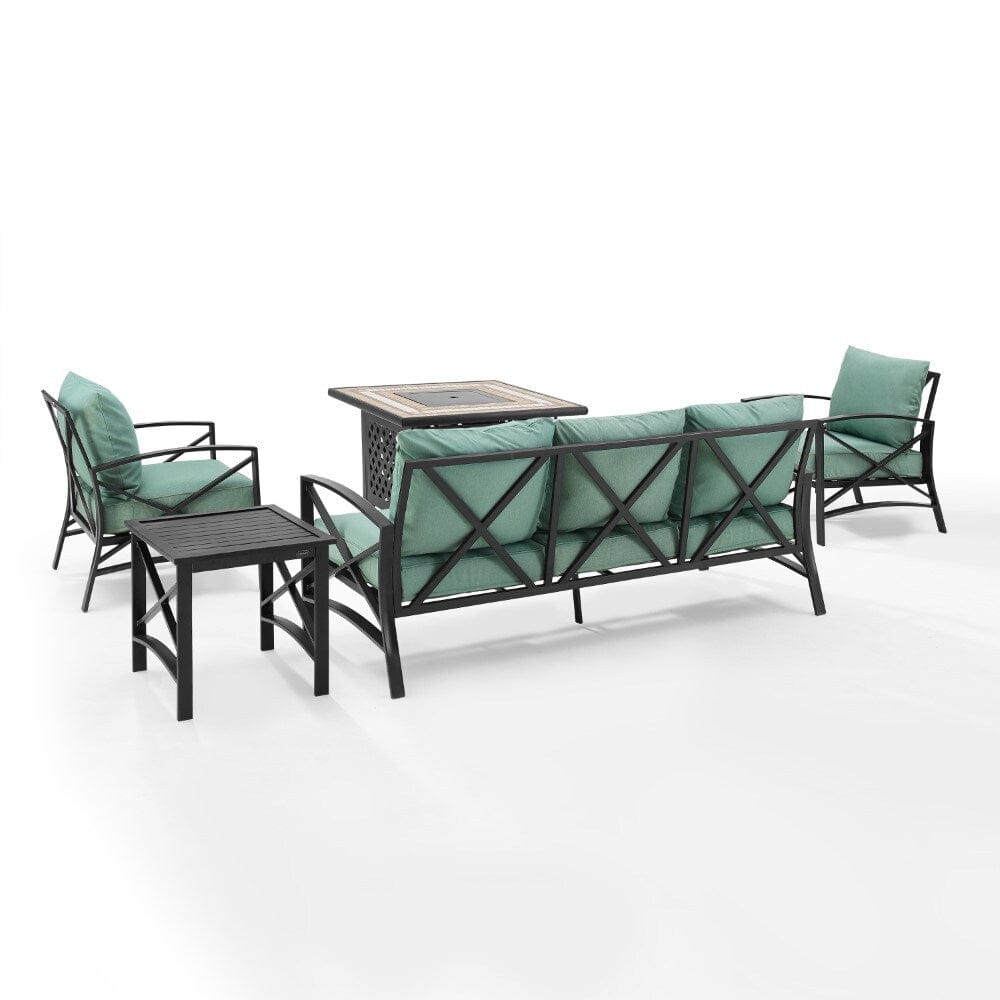 Crosley Furniture - Kaplan 5 Piece Outdoor Sofa Set With Fire Table Mist/Oil Rubbed Bronze - Sofa, Side Table, Fire Table, & 2 Chairs - KO60034BZ-MI veiw 3