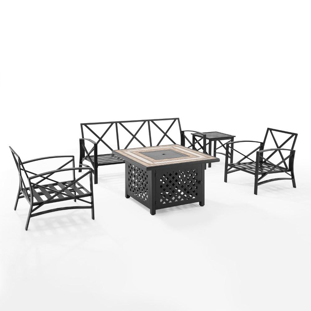 Crosley Furniture - Kaplan 5 Piece Outdoor Sofa Set With Fire Table Mist/Oil Rubbed Bronze - Sofa, Side Table, Fire Table, & 2 Chairs - KO60034BZ-MI veiw 4