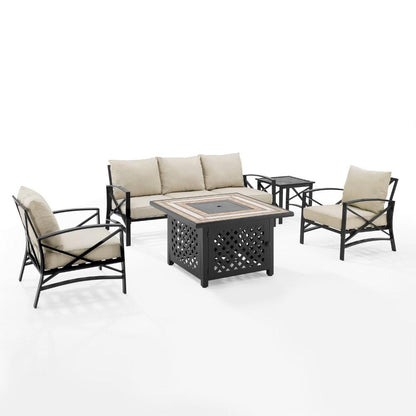 Crosley Furniture - Kaplan 5 Piece Outdoor Sofa Set With Fire Table Oatmeal/Oil Rubbed Bronze - Sofa, Side Table, Fire Table, & 2 Chairs - KO60034BZ-OL veiw 1