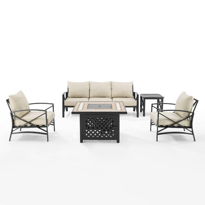 Crosley Furniture - Kaplan 5 Piece Outdoor Sofa Set With Fire Table Oatmeal/Oil Rubbed Bronze - Sofa, Side Table, Fire Table, & 2 Chairs - KO60034BZ-OL veiw 2