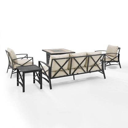 Crosley Furniture - Kaplan 5 Piece Outdoor Sofa Set With Fire Table Oatmeal/Oil Rubbed Bronze - Sofa, Side Table, Fire Table, & 2 Chairs - KO60034BZ-OL veiw 3