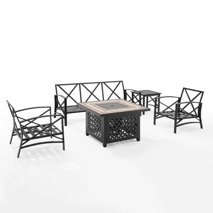 Crosley Furniture - Kaplan 5 Piece Outdoor Sofa Set With Fire Table Oatmeal/Oil Rubbed Bronze - Sofa, Side Table, Fire Table, & 2 Chairs - KO60034BZ-OL veiw 4