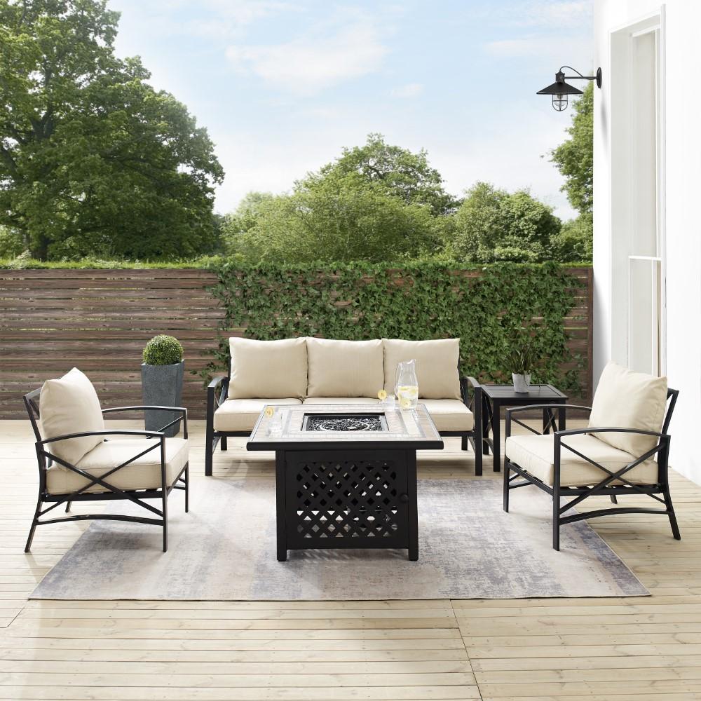 Crosley Furniture - Kaplan 5 Piece Outdoor Sofa Set With Fire Table Oatmeal/Oil Rubbed Bronze - Sofa, Side Table, Fire Table, & 2 Chairs - KO60034BZ-OL veiw 7