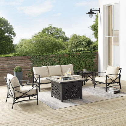 Crosley Furniture - Kaplan 5 Piece Outdoor Sofa Set With Fire Table Oatmeal/Oil Rubbed Bronze - Sofa, Side Table, Fire Table, & 2 Chairs - KO60034BZ-OL veiw 8