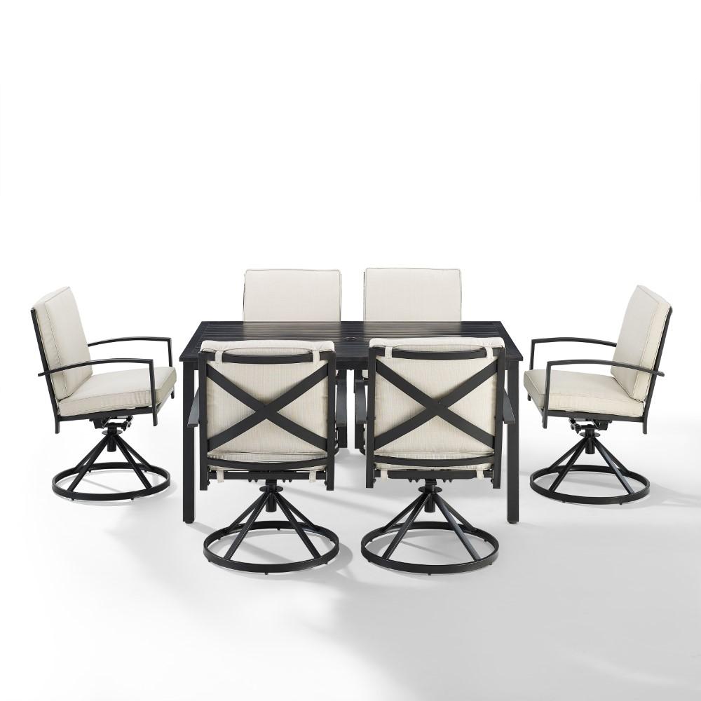 Crosley Furniture - Kaplan 7 Piece Outdoor Dining Set Oatmeal/Oil Rubbed Bronze - Table & 6 Swivel Chairs - KO60022BZ-OL veiw 2
