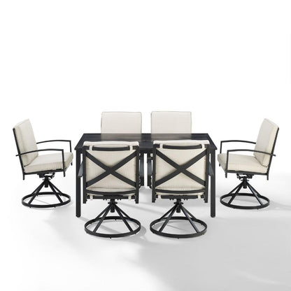 Crosley Furniture - Kaplan 7 Piece Outdoor Dining Set Oatmeal/Oil Rubbed Bronze - Table & 6 Swivel Chairs - KO60022BZ-OL veiw 2