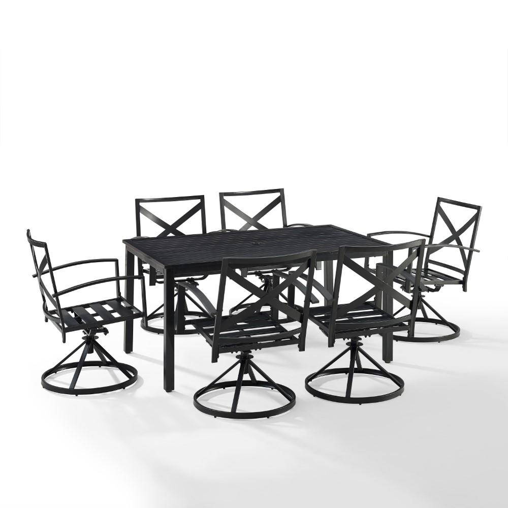 Crosley Furniture - Kaplan 7 Piece Outdoor Dining Set Oatmeal/Oil Rubbed Bronze - Table & 6 Swivel Chairs - KO60022BZ-OL veiw 3