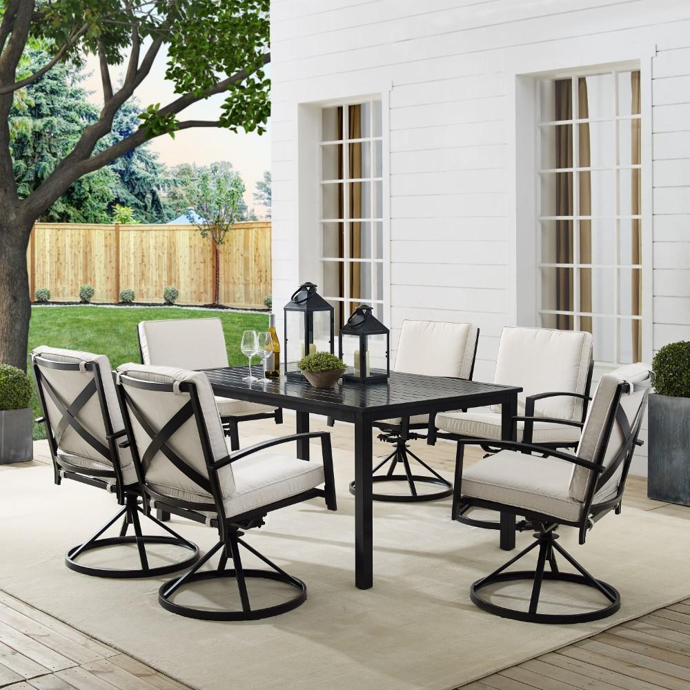 Crosley Furniture - Kaplan 7 Piece Outdoor Dining Set Oatmeal/Oil Rubbed Bronze - Table & 6 Swivel Chairs - KO60022BZ-OL veiw 8