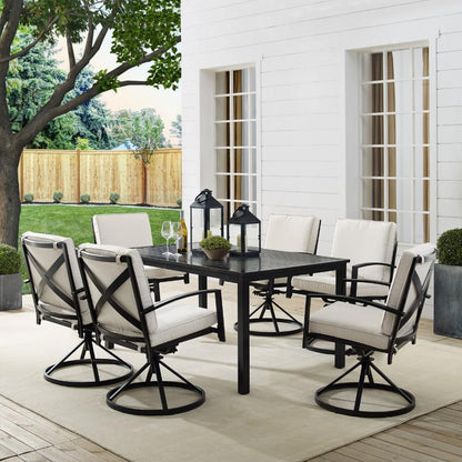 Crosley Furniture - Kaplan 7 Piece Outdoor Dining Set Oatmeal/Oil Rubbed Bronze - Table & 6 Swivel Chairs - KO60022BZ-OL veiw 8