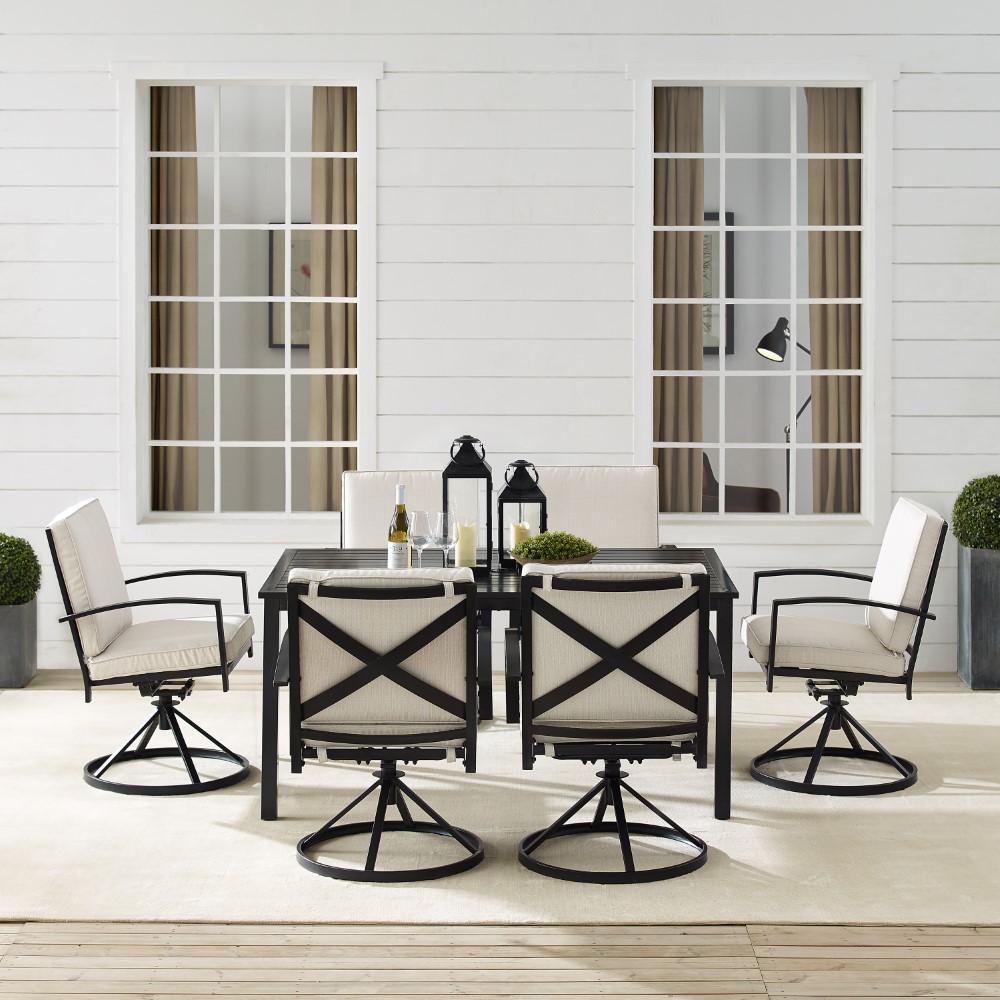 Crosley Furniture - Kaplan 7 Piece Outdoor Dining Set Oatmeal/Oil Rubbed Bronze - Table & 6 Swivel Chairs - KO60022BZ-OL veiw 9