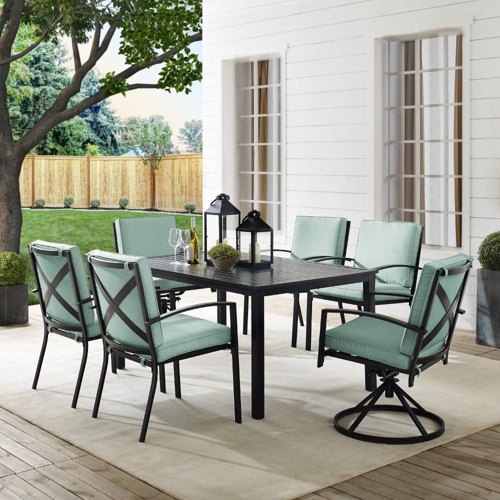 Crosley Furniture - Kaplan 7 Piece Outdoor Dining Set Mist/Oil Rubbed Bronze - Table, 2 Swivel Chairs, & 4 Regular Chairs - KO60023BZ-MI veiw 8