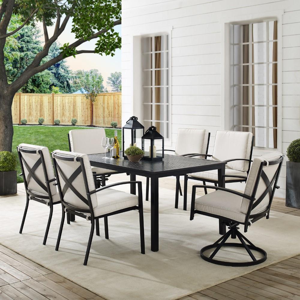 Crosley Furniture - Kaplan 7 Piece Outdoor Dining Set Oatmeal/Oil Rubbed Bronze - Table, 2 Swivel Chairs, & 4 Regular Chairs - KO60023BZ-OL veiw 8