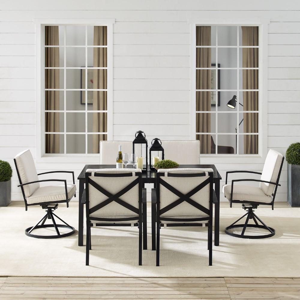 Crosley Furniture - Kaplan 7 Piece Outdoor Dining Set Oatmeal/Oil Rubbed Bronze - Table, 2 Swivel Chairs, & 4 Regular Chairs - KO60023BZ-OL veiw 9