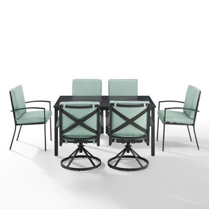 Crosley Furniture - Kaplan 7 Piece Outdoor Dining Set Mist/Oil Rubbed Bronze - Table, 4 Swivel Chairs, & 2 Regular Chairs - KO60024BZ-MI veiw 2