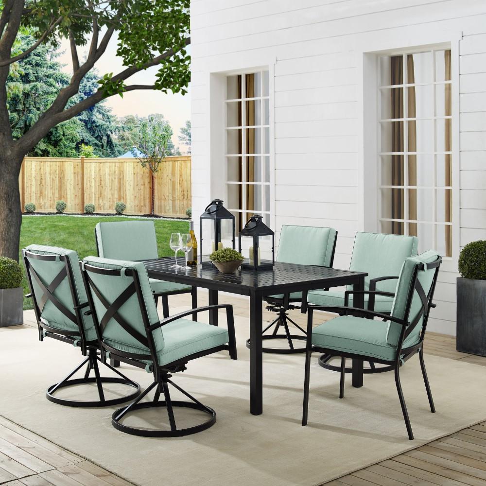 Crosley Furniture - Kaplan 7 Piece Outdoor Dining Set Mist/Oil Rubbed Bronze - Table, 4 Swivel Chairs, & 2 Regular Chairs - KO60024BZ-MI veiw 8