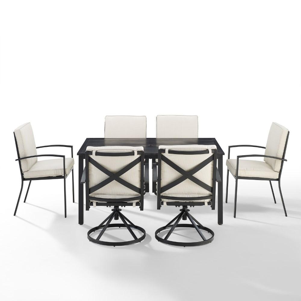 Crosley Furniture - Kaplan 7 Piece Outdoor Dining Set Oatmeal/Oil Rubbed Bronze - Table, 4 Swivel Chairs, & 2 Regular Chairs - KO60024BZ-OL veiw 2