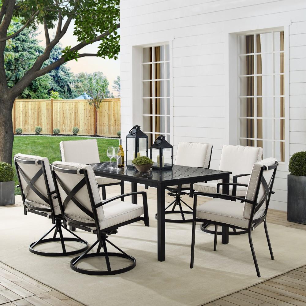 Crosley Furniture - Kaplan 7 Piece Outdoor Dining Set Oatmeal/Oil Rubbed Bronze - Table, 4 Swivel Chairs, & 2 Regular Chairs - KO60024BZ-OL veiw 8