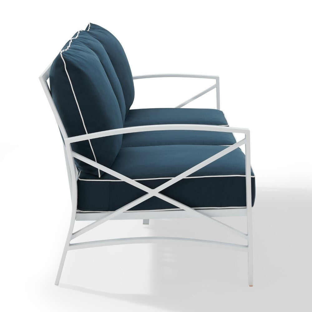 Crosley Furniture - Kaplan Outdoor Metal Sofa Navy/White - KO60027WH-NV veiw 4