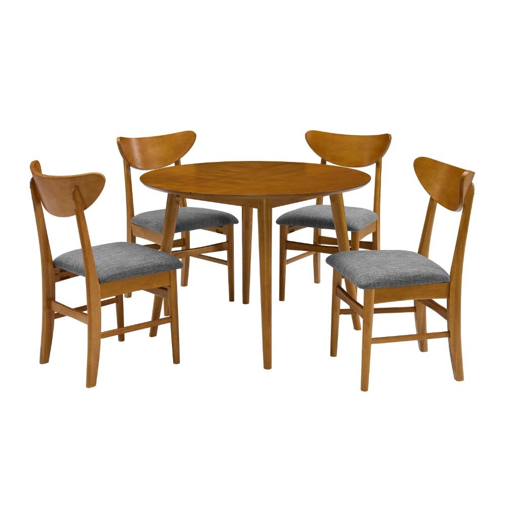 Crosley Furniture - Landon 5 Piece Round Dining Set Acorn - Table & 4 Wood Back Chairs - KF13044AC veiw 3