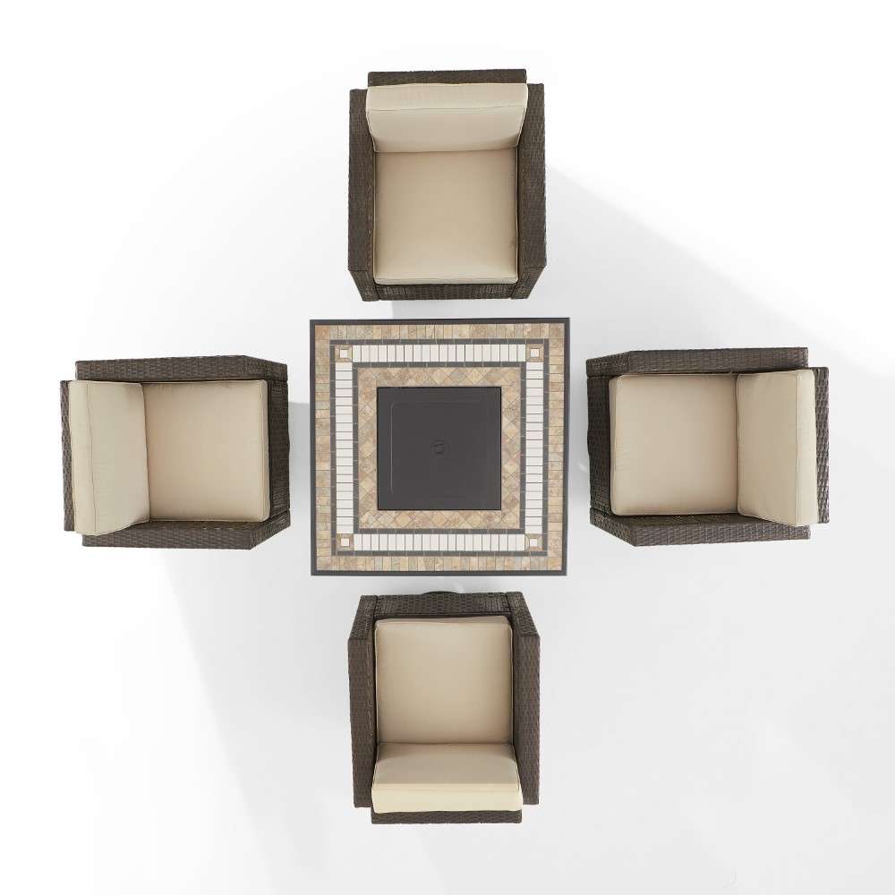 Crosley Furniture - Palm Harbor 5Pc Outdoor Wicker Conversation Set W-Fire Table Sand-Brown - Tucson Fire Table and 4 Swivel Rocking Chairs - KO70600BR-SA veiw 8