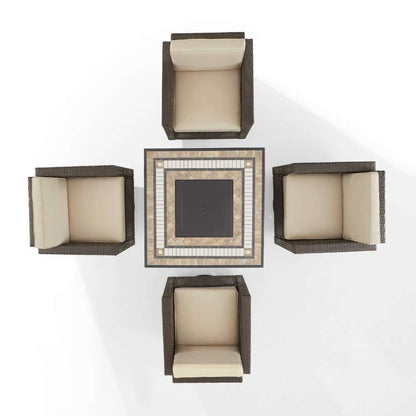 Crosley Furniture - Palm Harbor 5Pc Outdoor Wicker Conversation Set W-Fire Table Sand-Brown - Tucson Fire Table and 4 Swivel Rocking Chairs - KO70600BR-SA veiw 8