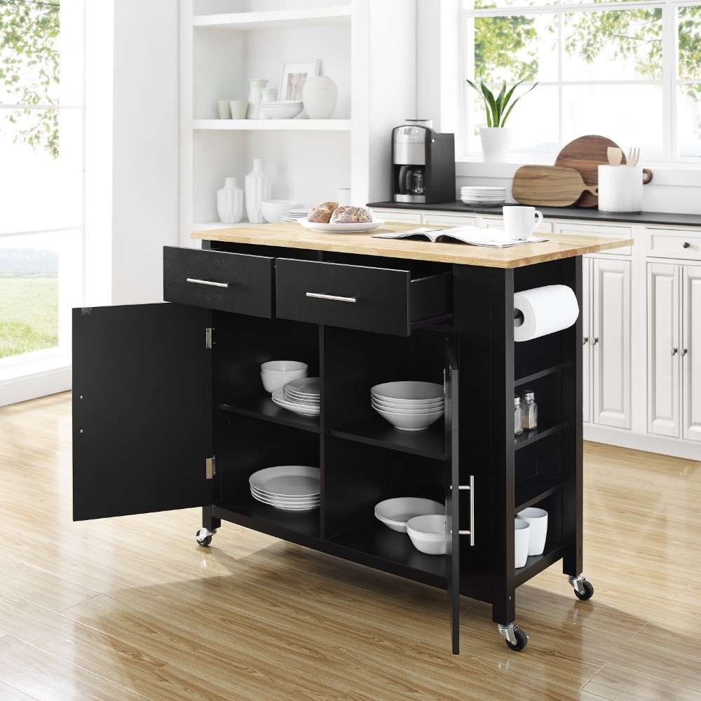Crosley Furniture - Savannah Wood Top Drop Leaf Kitchen Island-Cart Black - CF3031NA-BK veiw 2