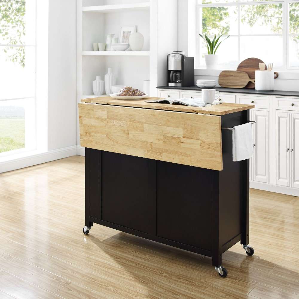 Crosley Furniture - Savannah Wood Top Drop Leaf Kitchen Island-Cart Black - CF3031NA-BK veiw 3