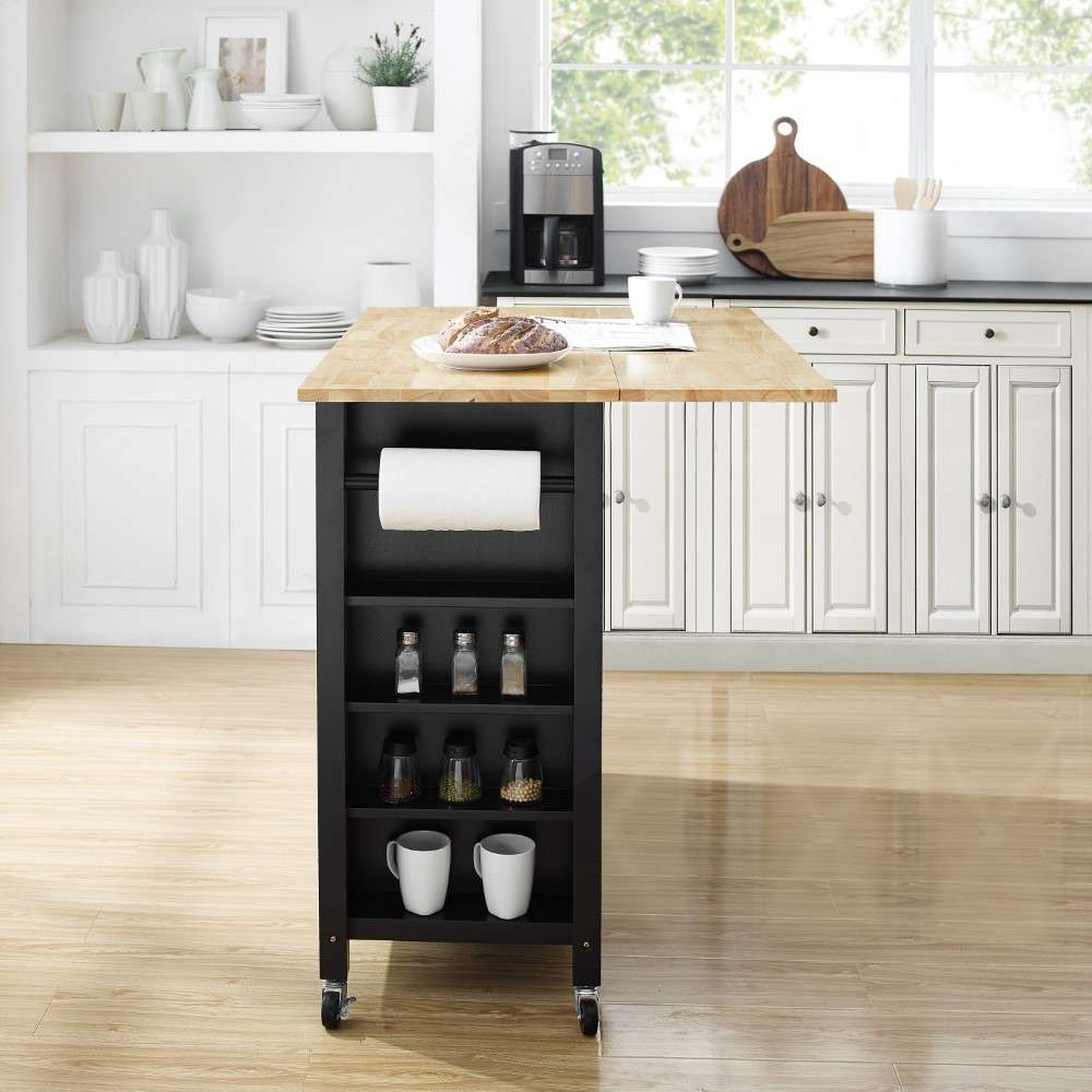 Crosley Furniture - Savannah Wood Top Drop Leaf Kitchen Island-Cart Black - CF3031NA-BK veiw 4