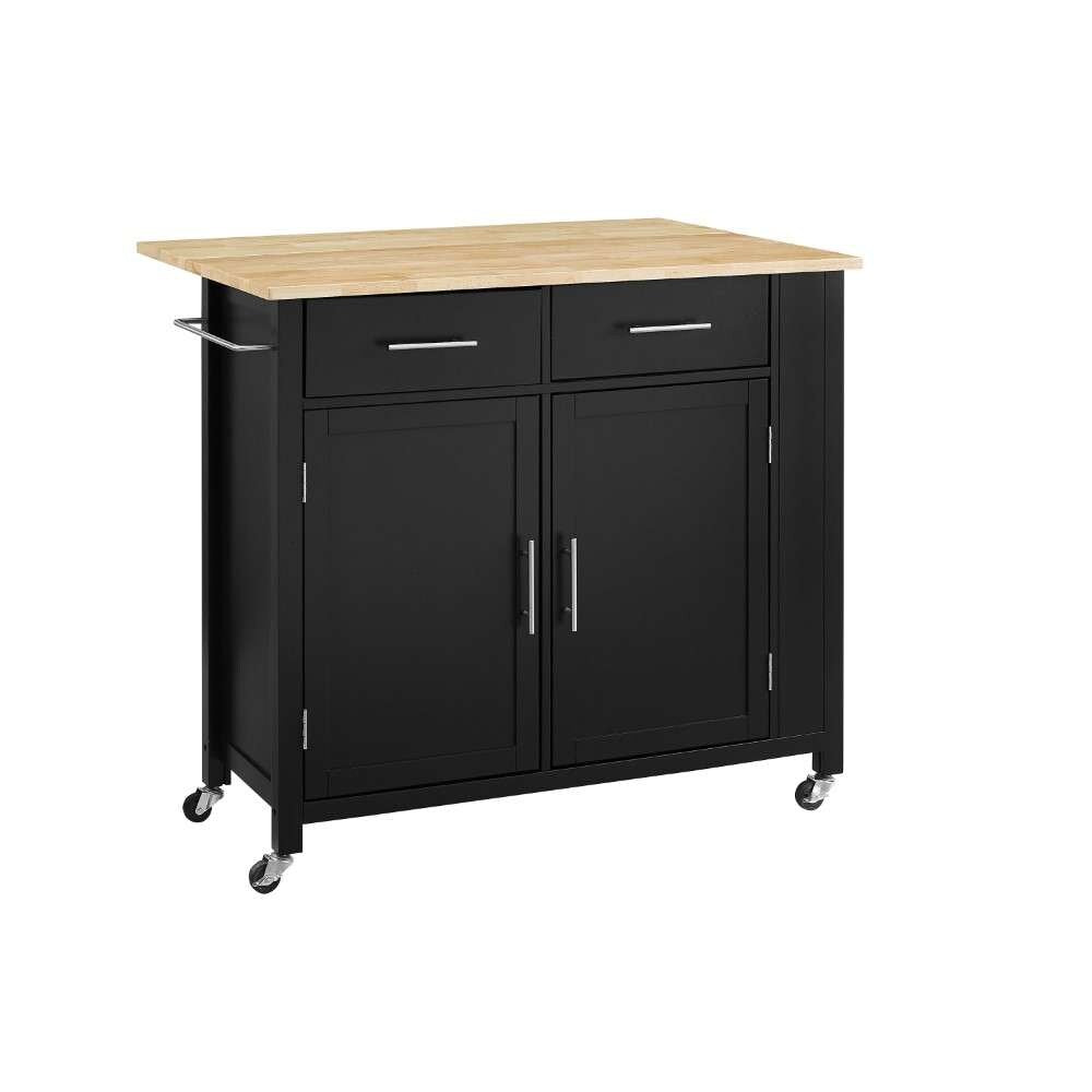 Crosley Furniture - Savannah Wood Top Drop Leaf Kitchen Island-Cart Black - CF3031NA-BK veiw 5