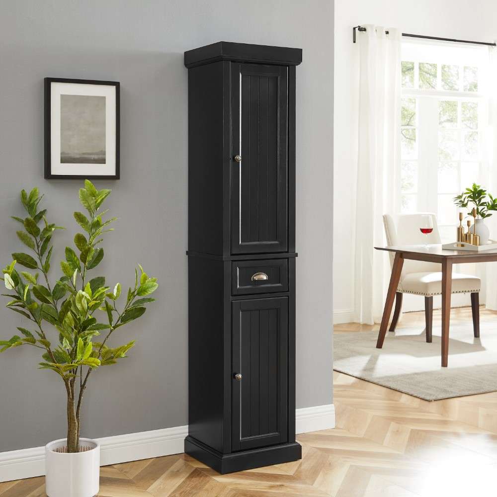 Crosley Furniture - Seaside Tall Linen Cabinet Distressed Black - CF7019-BK veiw 4