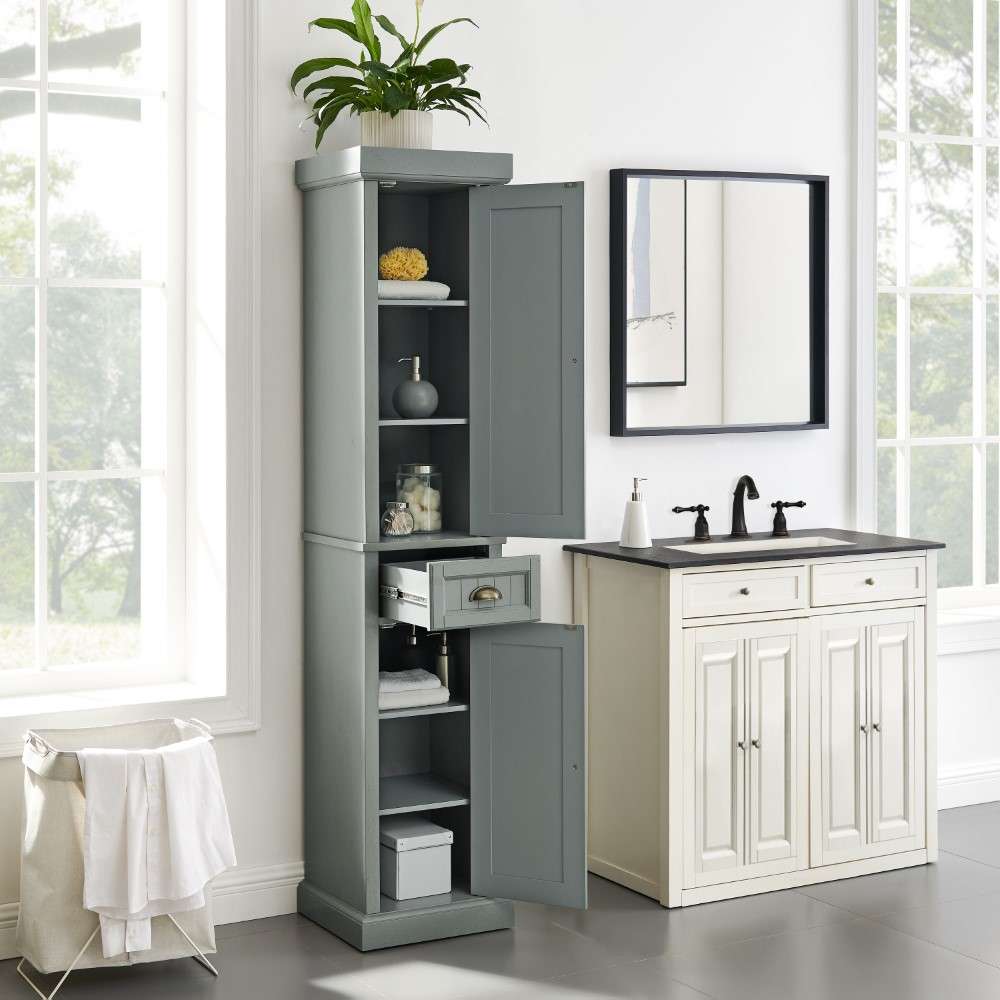 Crosley Furniture - Seaside Tall Linen Cabinet Distressed Gray - CF7019-GY veiw 3