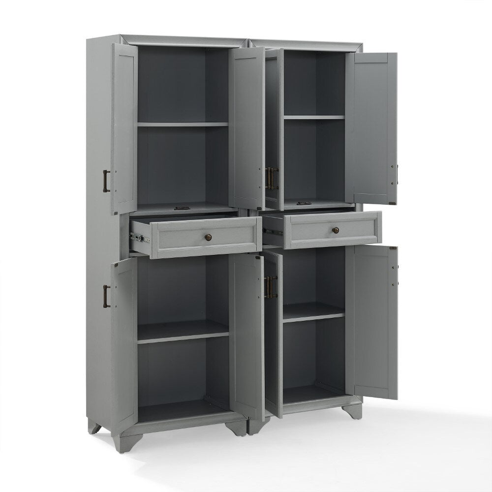Crosley Furniture - Tara 2 Piece Pantry Set Distressed Gray - 2 Pantries - KF33005GY veiw 3