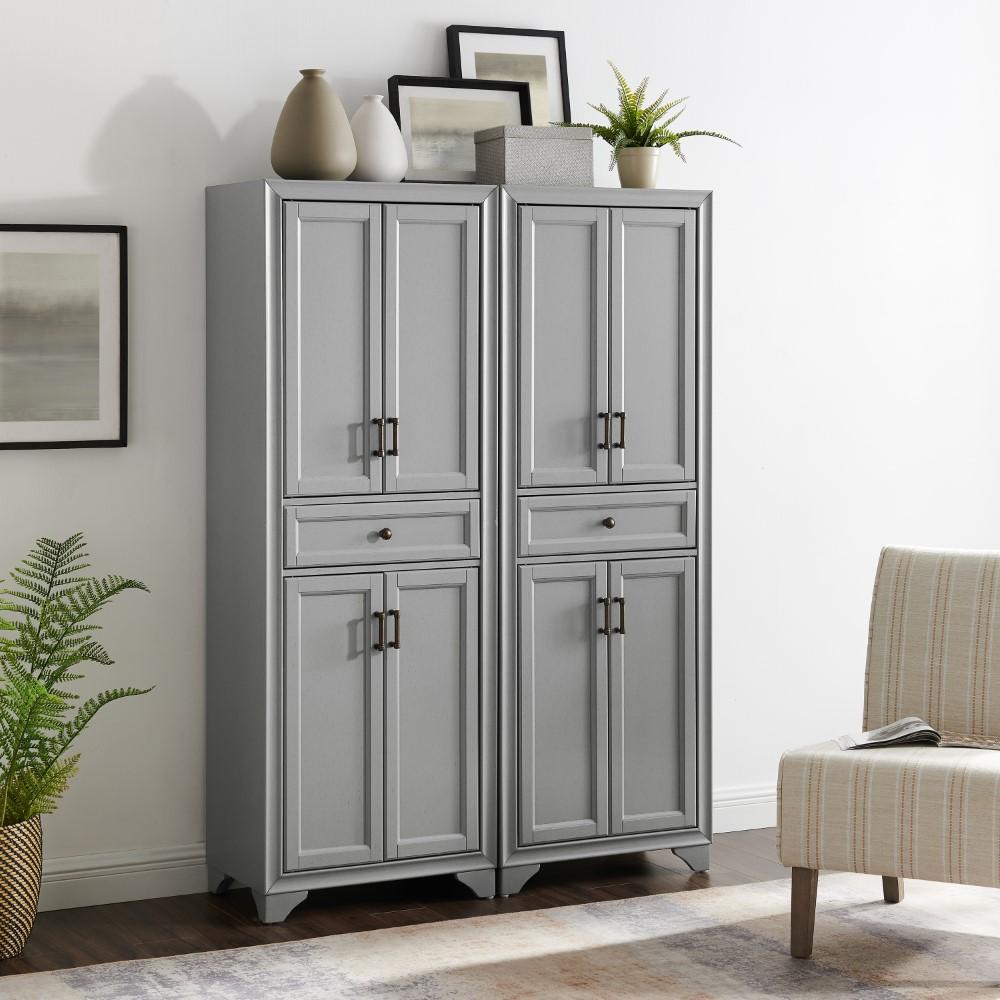 Crosley Furniture - Tara 2 Piece Pantry Set Distressed Gray - 2 Pantries - KF33005GY veiw 8