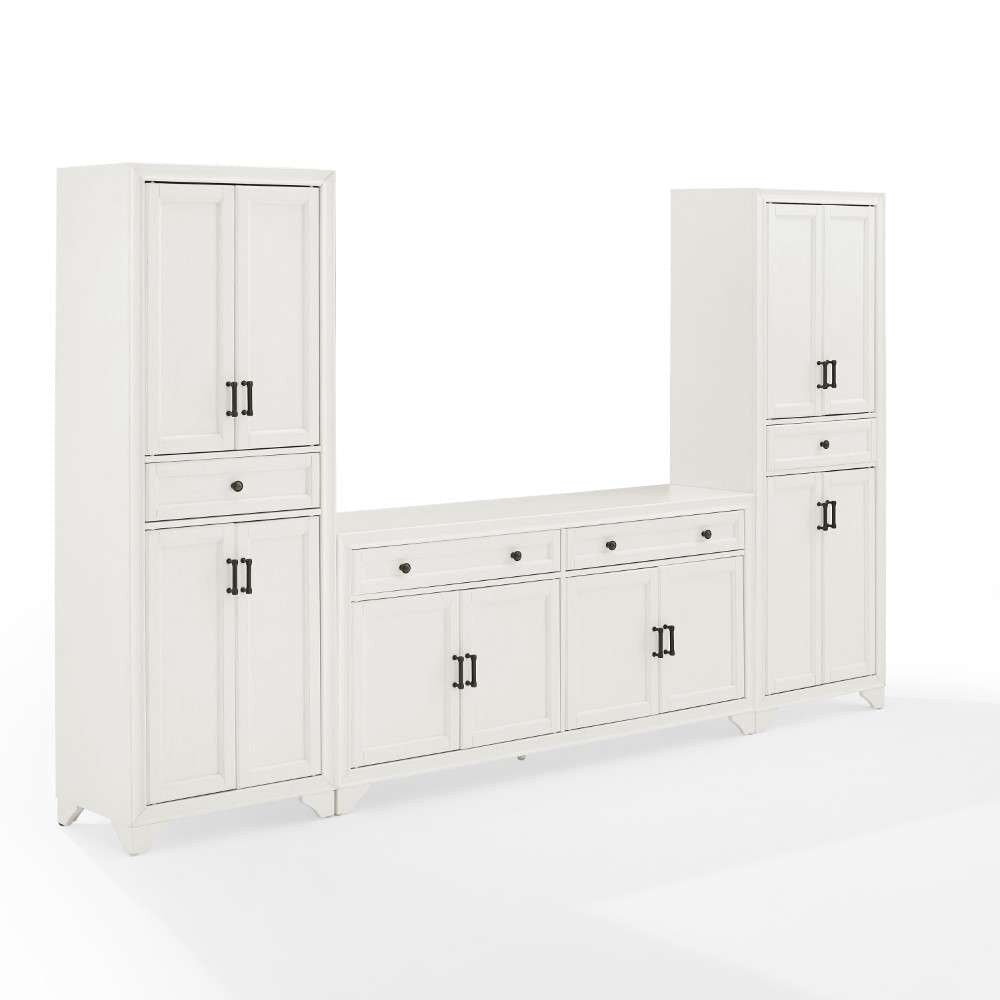 Crosley Furniture - Tara 3Pc Entertainment Set Distressed White - Sideboard & 2 Pantries - KF33013WH veiw 1