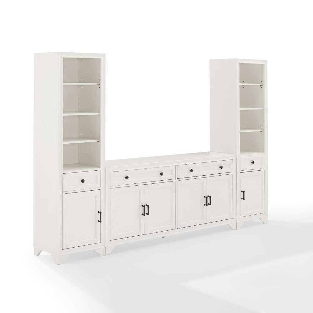 Crosley Furniture - Tara 3Pc Entertainment Set Distressed White - Sideboard & 2 Bookcases - KF33015WH veiw 1