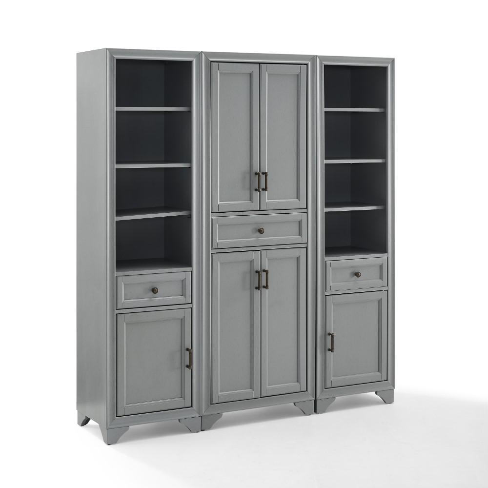 Crosley Furniture - Tara 3 Piece Pantry Set Distressed Gray - Pantry & 2 Linen Cabinets - KF33006GY veiw 1