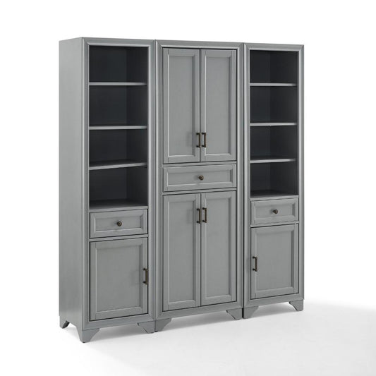 Crosley Furniture - Tara 3 Piece Pantry Set Distressed Gray - Pantry & 2 Linen Cabinets - KF33006GY veiw 1