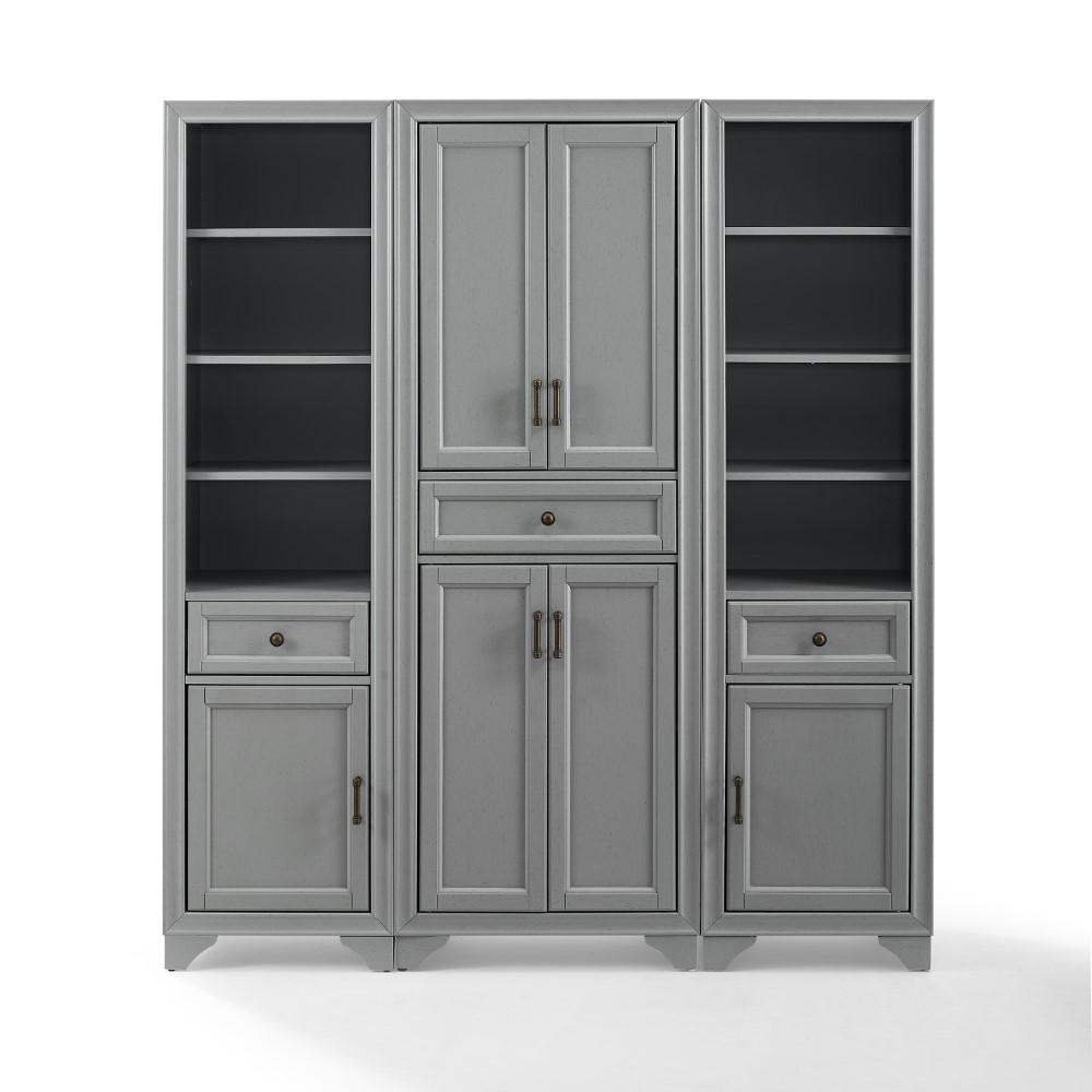 Crosley Furniture - Tara 3 Piece Pantry Set Distressed Gray - Pantry & 2 Linen Cabinets - KF33006GY veiw 2