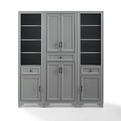 Crosley Furniture - Tara 3 Piece Pantry Set Distressed Gray - Pantry & 2 Linen Cabinets - KF33006GY veiw 2
