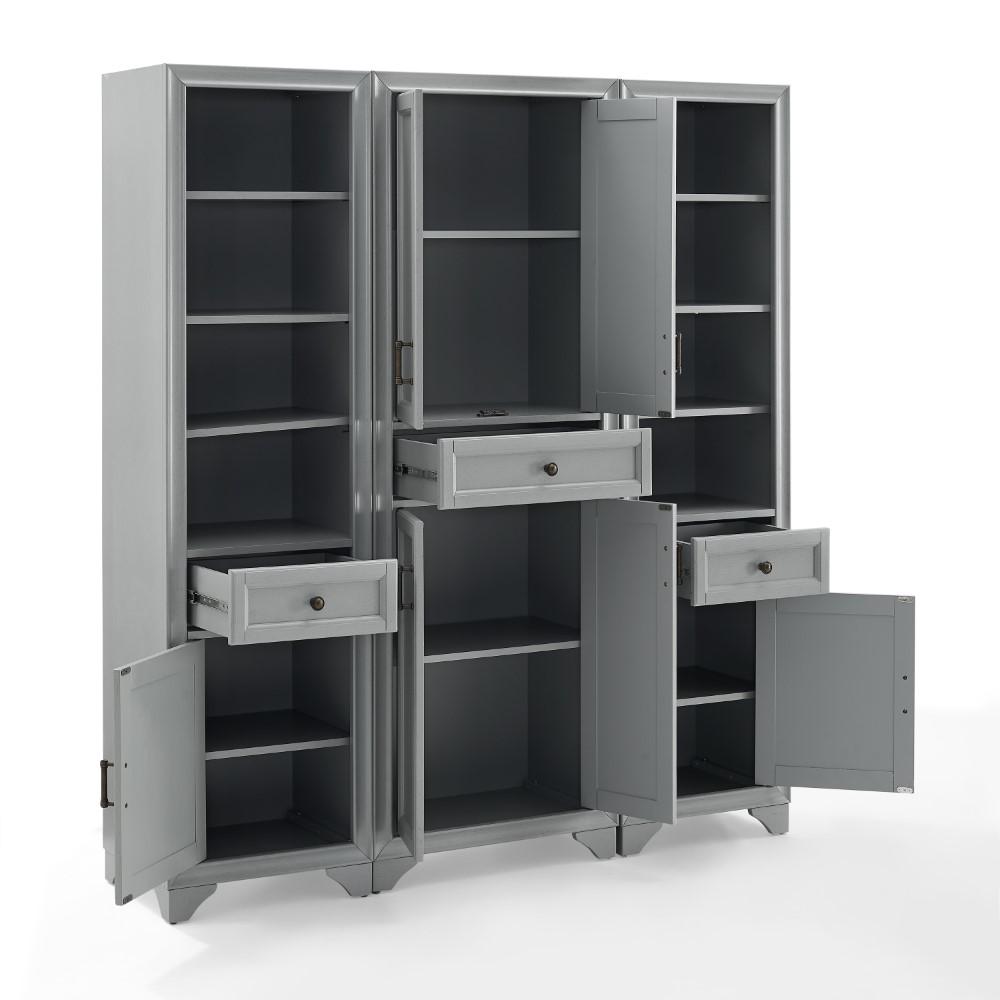 Crosley Furniture - Tara 3 Piece Pantry Set Distressed Gray - Pantry & 2 Linen Cabinets - KF33006GY veiw 3